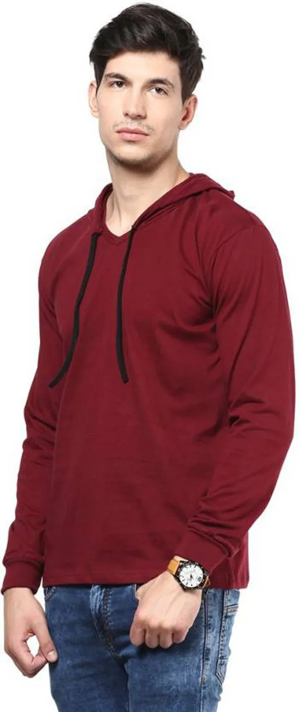 Maroon_Cotton_Solid_Hooded_Neck_Regukar_Fit_T-Shirt_For_Men