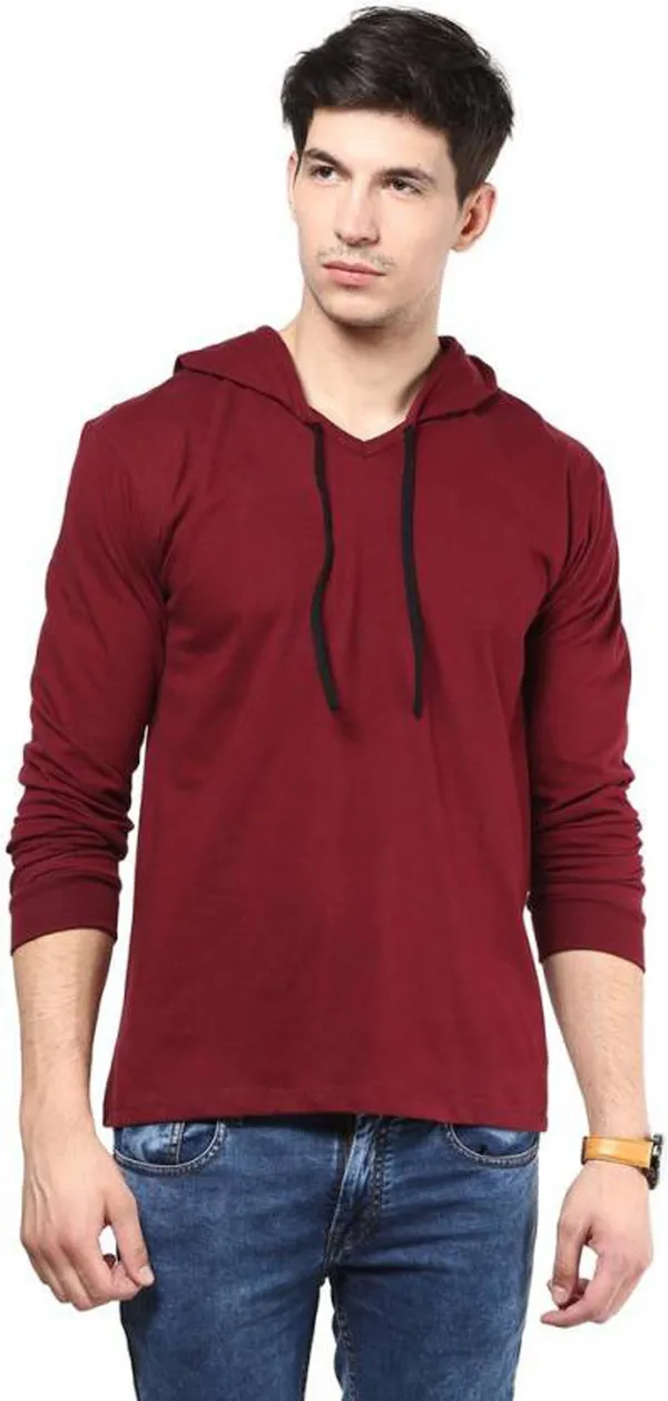 Maroon_Cotton_Solid_Hooded_Neck_Regukar_Fit_T-Shirt_For_Men