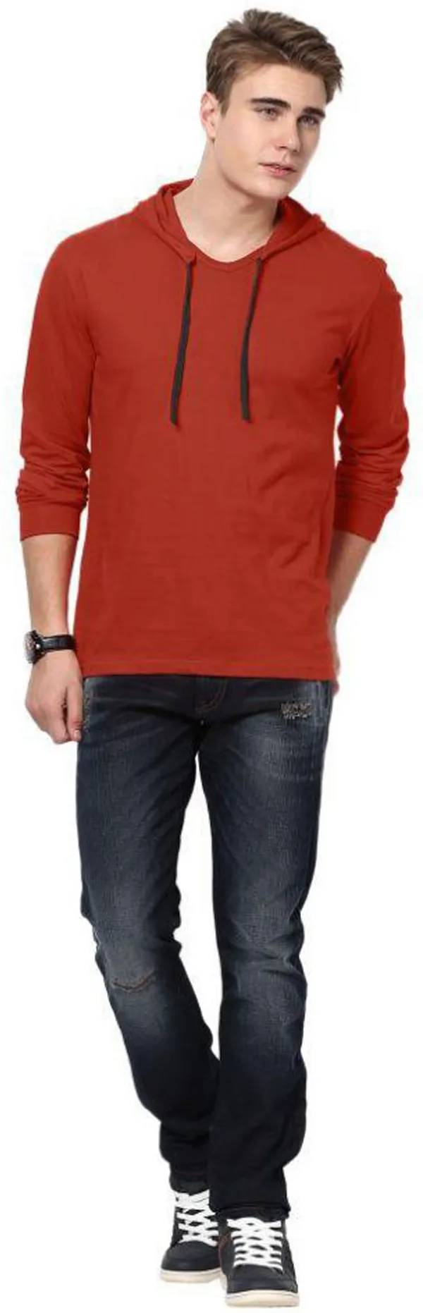 Red_Cotton_Solid_Hooded_Neck_Regukar_Fit_T-Shirt_for_men