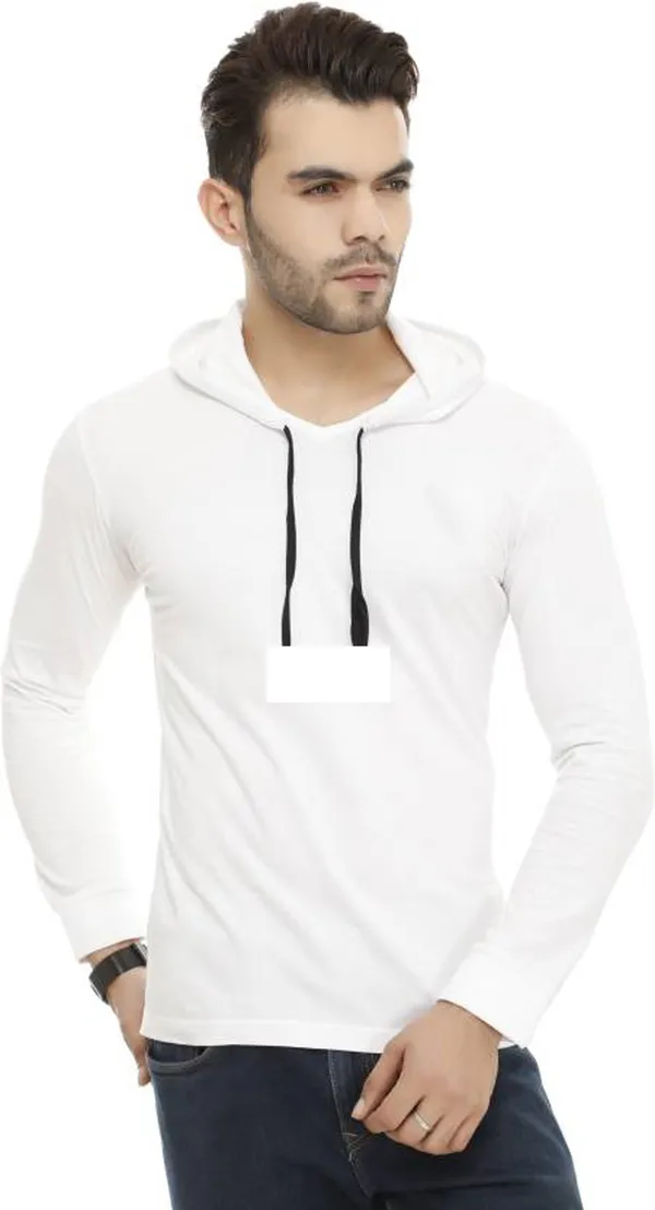 White_Cotton_Solid_Hooded_Neck_Regukar_Fit_T-Shirt_For_Men