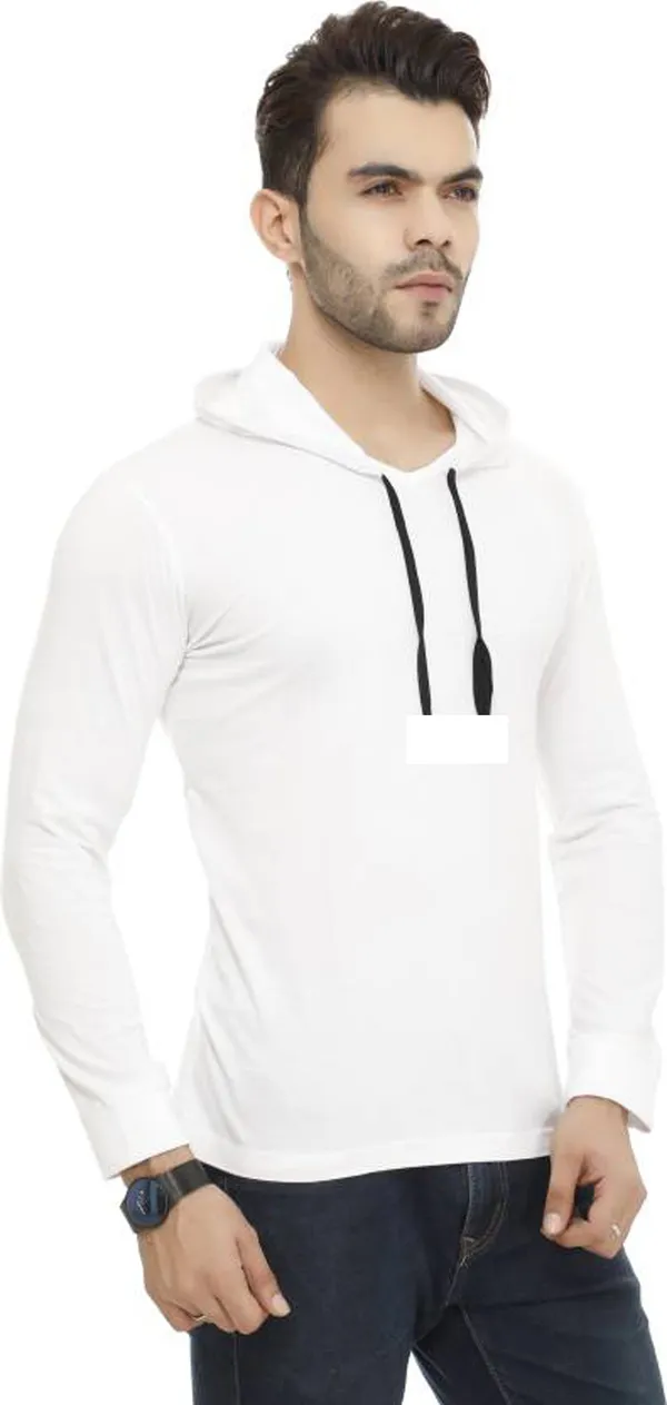 White_Cotton_Solid_Hooded_Neck_Regukar_Fit_T-Shirt_For_Men