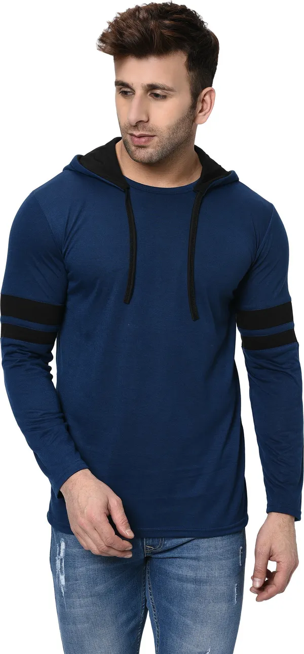 Blue_&_Black_Printed_Hooded_Neck_Regukar_Fit_T-Shirt_For_Men