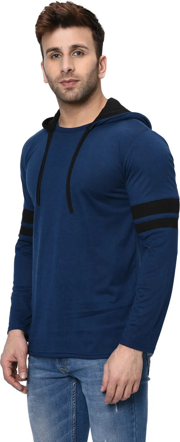 Blue_&_Black_Printed_Hooded_Neck_Regukar_Fit_T-Shirt_For_Men