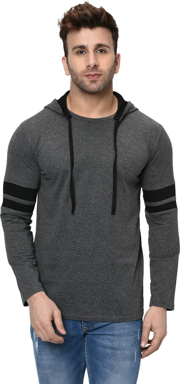 Black_&_Grey_Printed_Hooded_Neck_Regukar_Fit_T-Shirt_For_Men