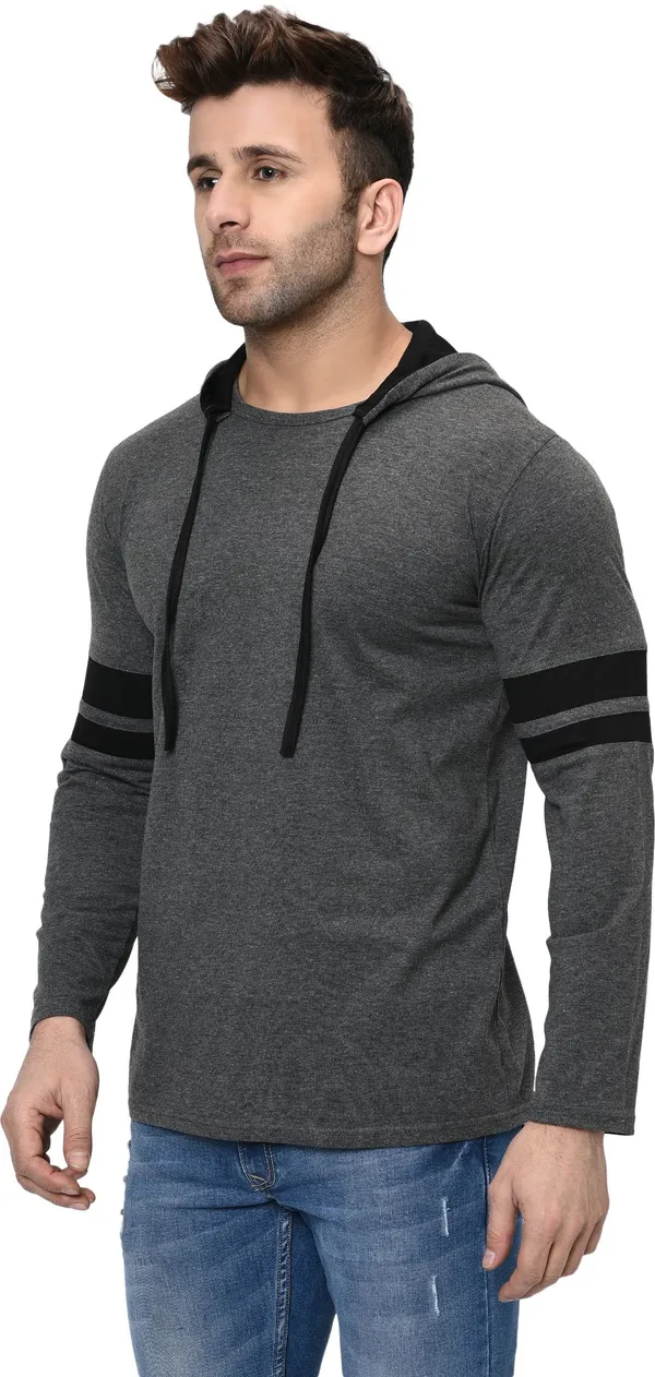 Black_&_Grey_Printed_Hooded_Neck_Regukar_Fit_T-Shirt_For_Men