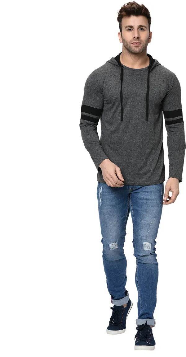 Black_&_Grey_Printed_Hooded_Neck_Regukar_Fit_T-Shirt_For_Men