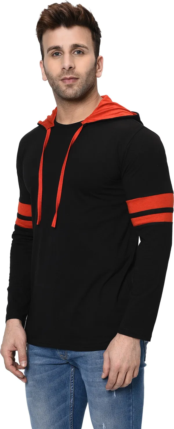 Black_Printed_Hooded_Neck_Regukar_Fit_T-Shirt_For_Men