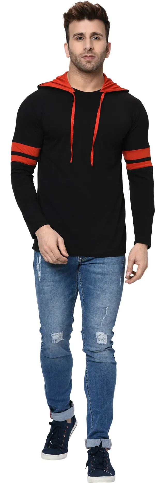 Black_Printed_Hooded_Neck_Regukar_Fit_T-Shirt_For_Men