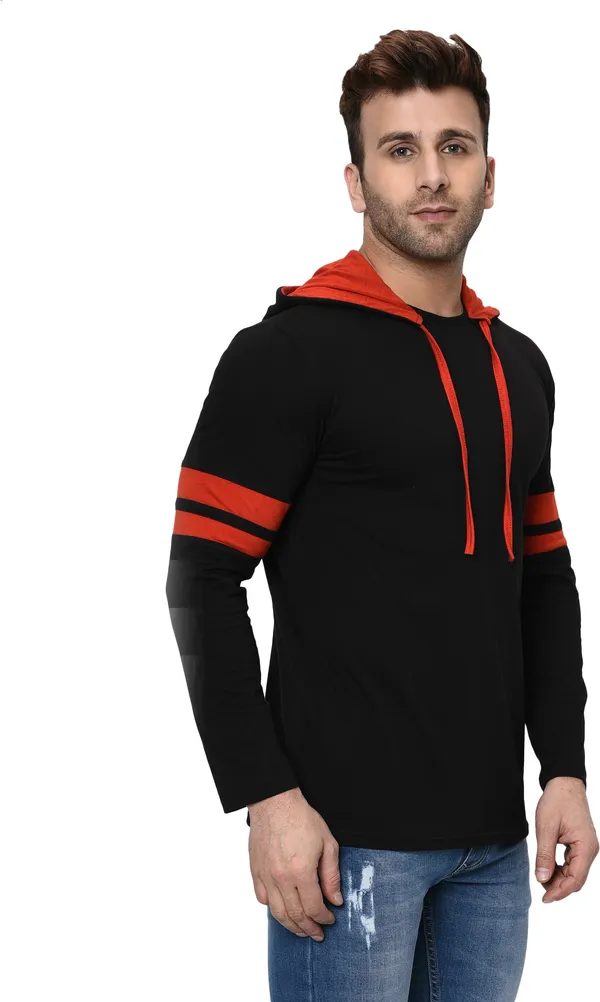 Black_Printed_Hooded_Neck_Regukar_Fit_T-Shirt_For_Men