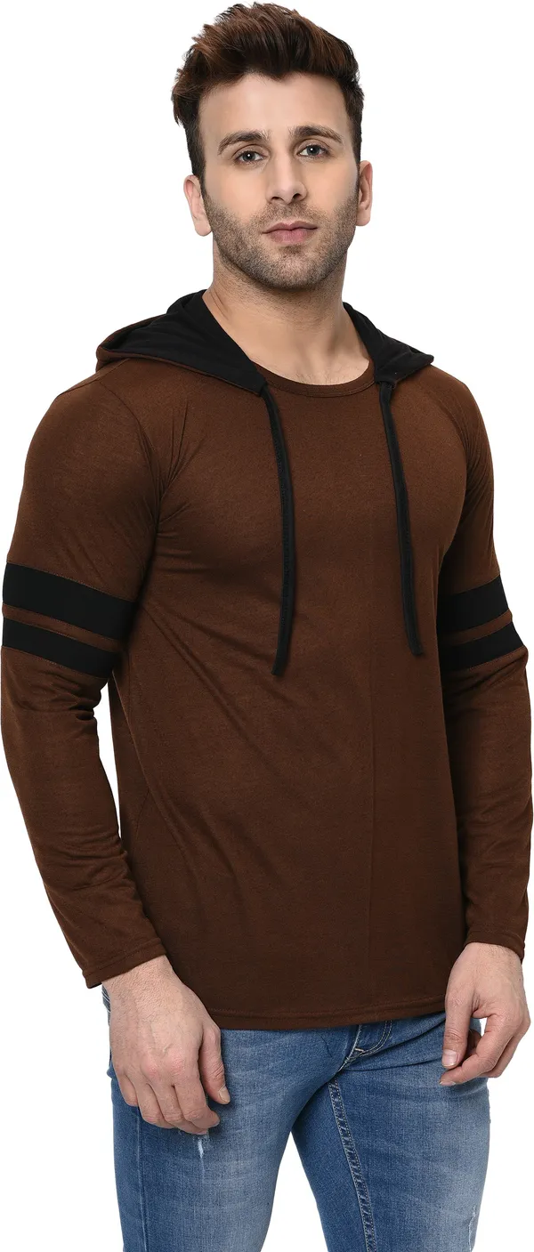 Brown_Printed_Hooded_Neck__Regukar_Fit_T-Shirt_For_Men