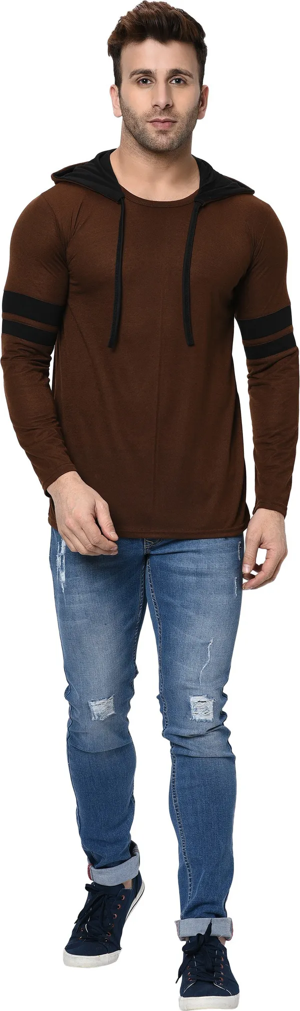 Brown_Printed_Hooded_Neck__Regukar_Fit_T-Shirt_For_Men