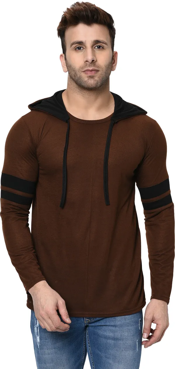 Brown_Printed_Hooded_Neck__Regukar_Fit_T-Shirt_For_Men