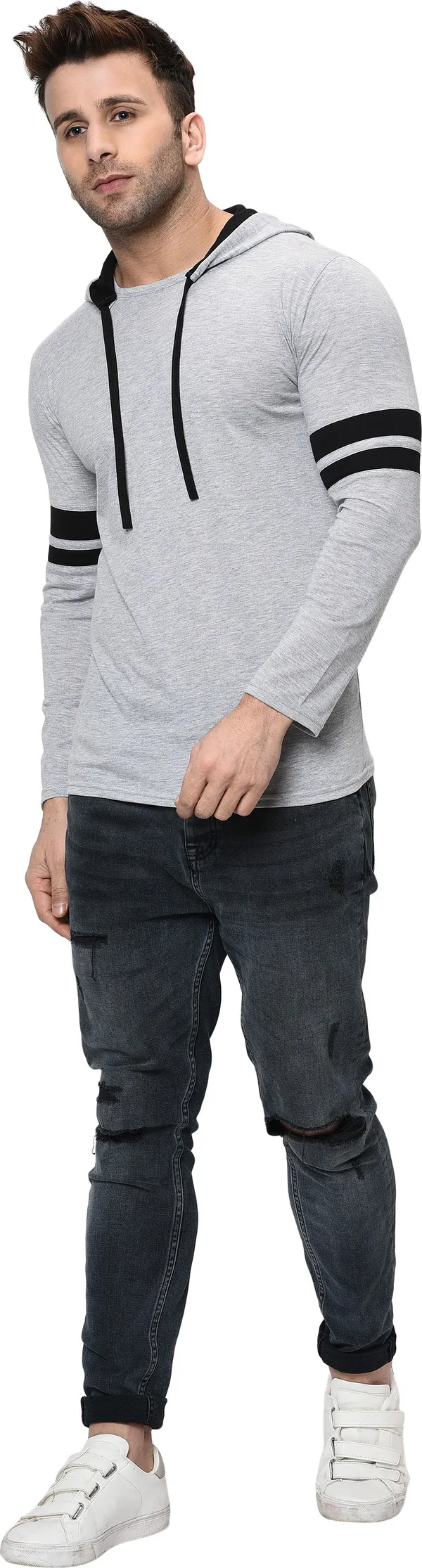 Grey_Printed_Hooded_Neck_Regukar_Fit_T-Shirt_For_Men