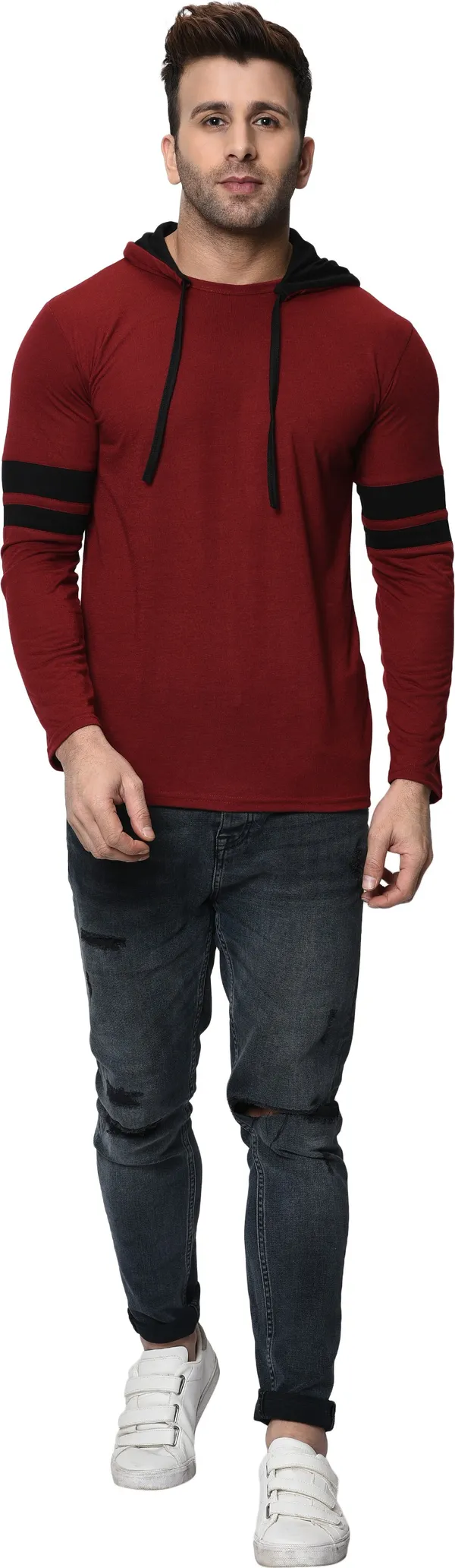 Maroon_Printed_T-Shirt_for_Men_|_Hooded_Neck,_Regular_Fit