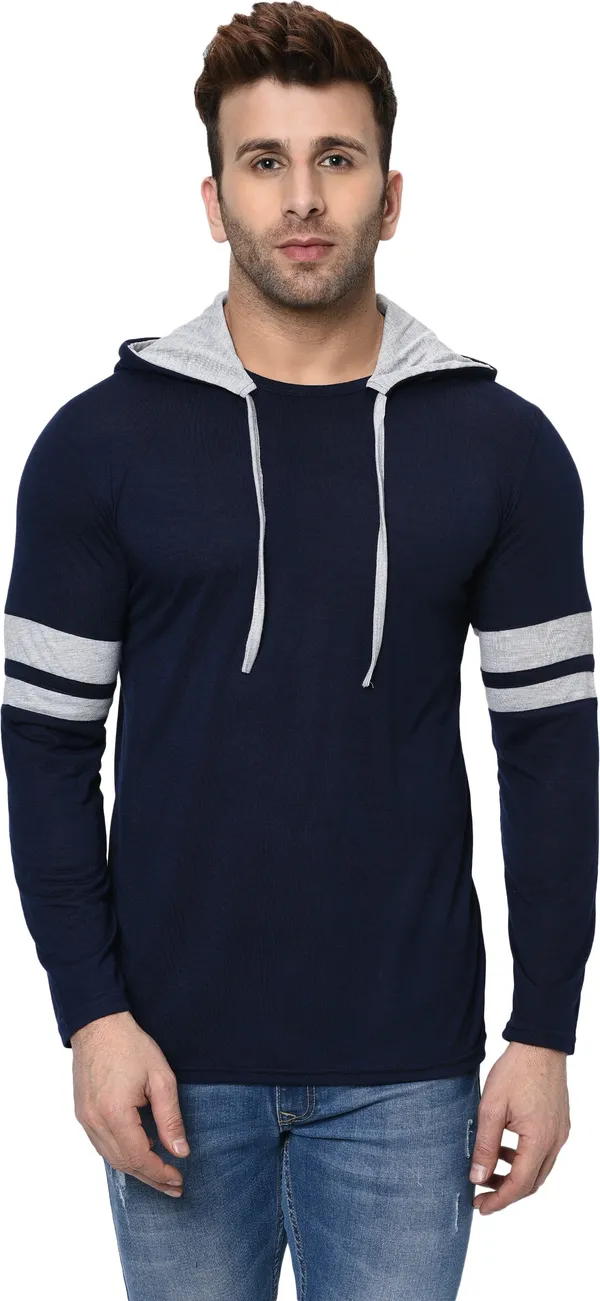Dark_Blue_&_Grey_Printed_Hooded_Neck_Regukar_Fit_T-Shirt_For_Men