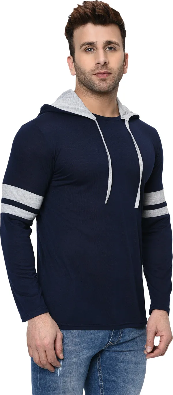 Dark_Blue_&_Grey_Printed_Hooded_Neck_Regukar_Fit_T-Shirt_For_Men
