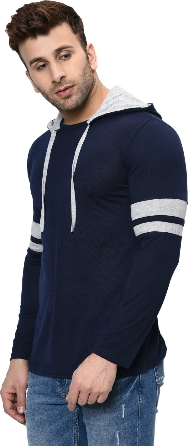 Dark_Blue_&_Grey_Printed_Hooded_Neck_Regukar_Fit_T-Shirt_For_Men