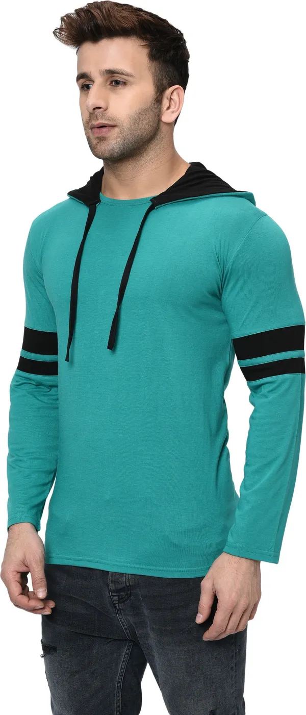Black_&_Light_Green_Printed_Hooded_Neck_Regukar_Fit_T-Shirt_For_Men