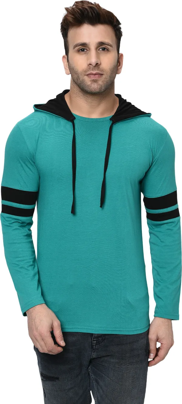 Black_&_Light_Green_Printed_Hooded_Neck_Regukar_Fit_T-Shirt_For_Men
