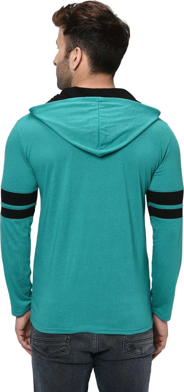Black_&_Light_Green_Printed_Hooded_Neck_Regukar_Fit_T-Shirt_For_Men