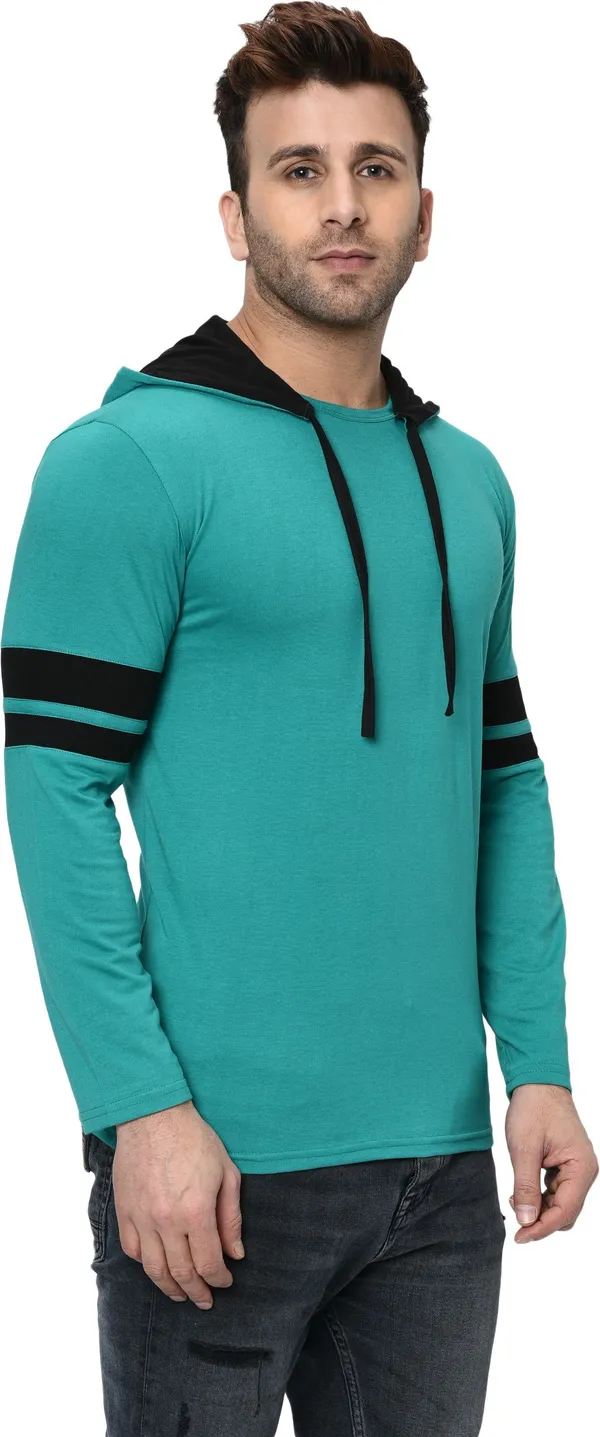 Black_&_Light_Green_Printed_Hooded_Neck_Regukar_Fit_T-Shirt_For_Men