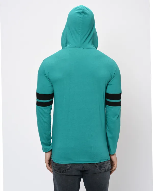 Black_&_Light_Green_Printed_Hooded_Neck_Regukar_Fit_T-Shirt_For_Men