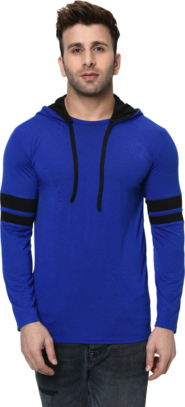 Blue_&_Black_Printed_Hooded_Neck_Regukar_Fit_T-Shirt_For_Men