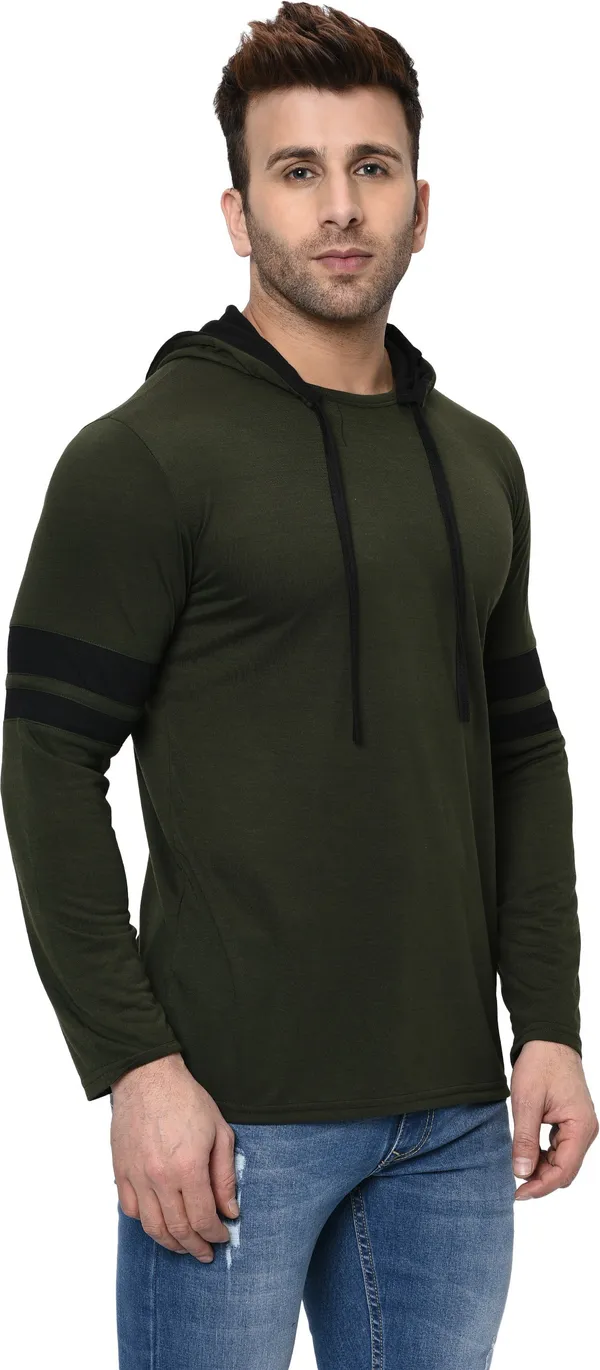 Dark_Green_&_Black_Cotton_Solid_Hooded_Neck_Regukar_Fit_T-Shirt_For_Men