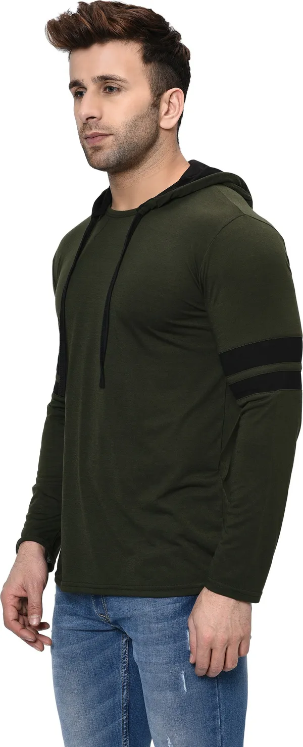 Dark_Green_&_Black_Cotton_Solid_Hooded_Neck_Regukar_Fit_T-Shirt_For_Men