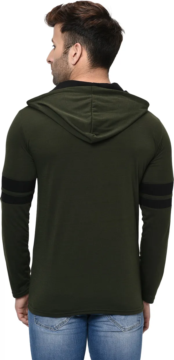 Dark_Green_&_Black_Cotton_Solid_Hooded_Neck_Regukar_Fit_T-Shirt_For_Men