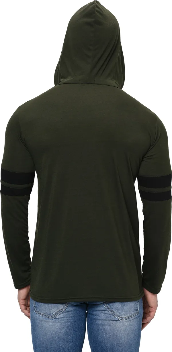 Dark_Green_&_Black_Cotton_Solid_Hooded_Neck_Regukar_Fit_T-Shirt_For_Men