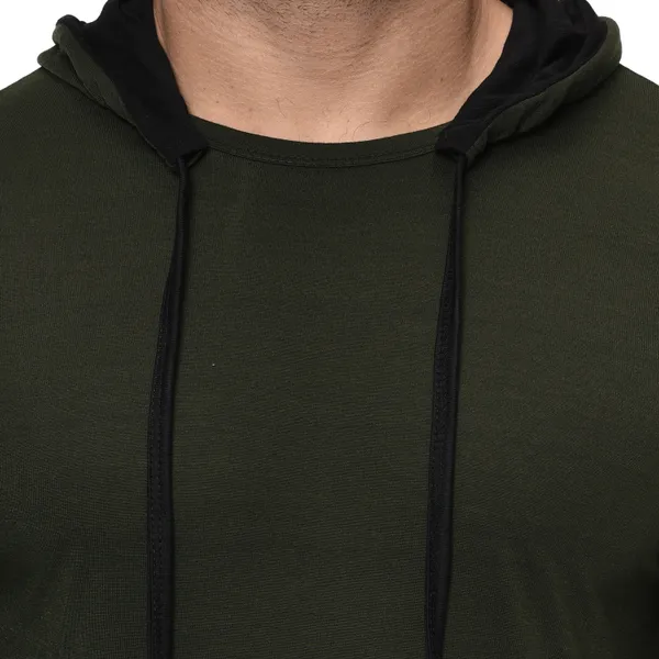 Dark_Green_&_Black_Cotton_Solid_Hooded_Neck_Regukar_Fit_T-Shirt_For_Men