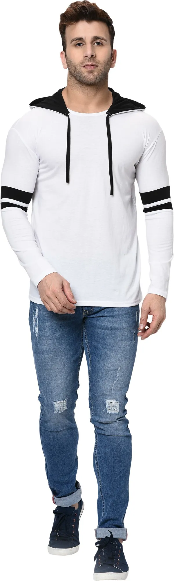 White_Printed_Hooded_Neck_Regukar_Fit_T-Shirt_For_Men