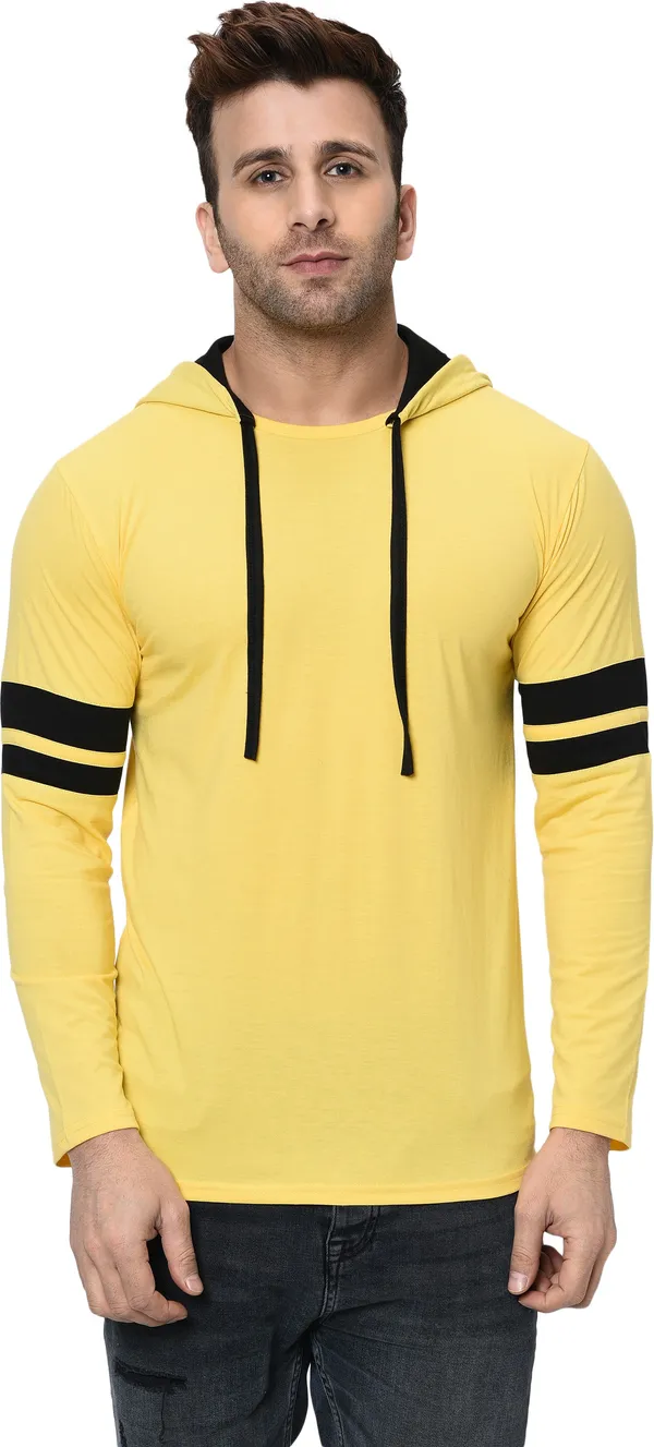 Yellow_Printed_Hooded_Neck_Regukar_Fit_T-Shirt_For_Men