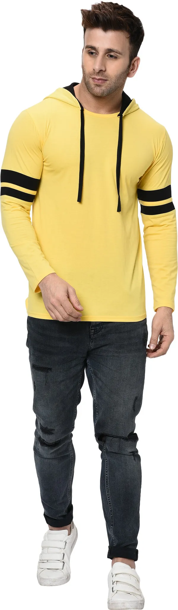 Yellow_Printed_Hooded_Neck_Regukar_Fit_T-Shirt_For_Men