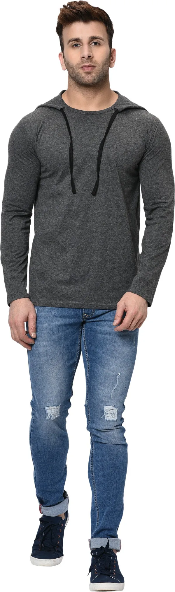 Grey_Cotton_Solid_Hooded_Neck_Regukar_Fit_T-Shirt_For_Men