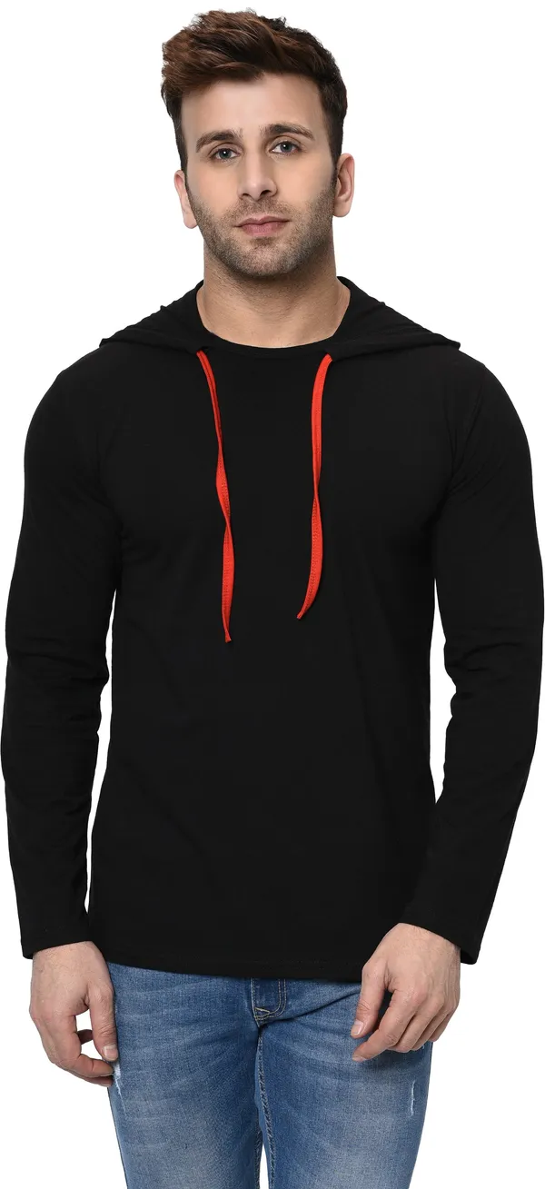 Black_Cotton_Solid_Hooded_Neck_Regukar_Fit_T-Shirt_For_Men