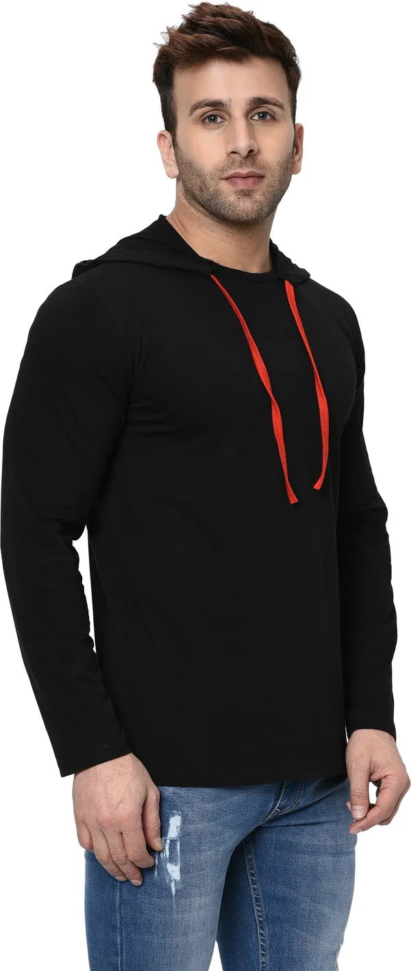 Black_Cotton_Solid_Hooded_Neck_Regukar_Fit_T-Shirt_For_Men