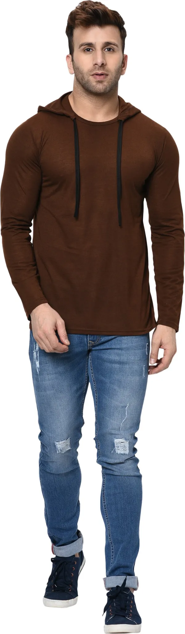 Brown_Solid_Cotton_T-Shirt_for_Men_|_Hooded_Neck,_Regular_Fit