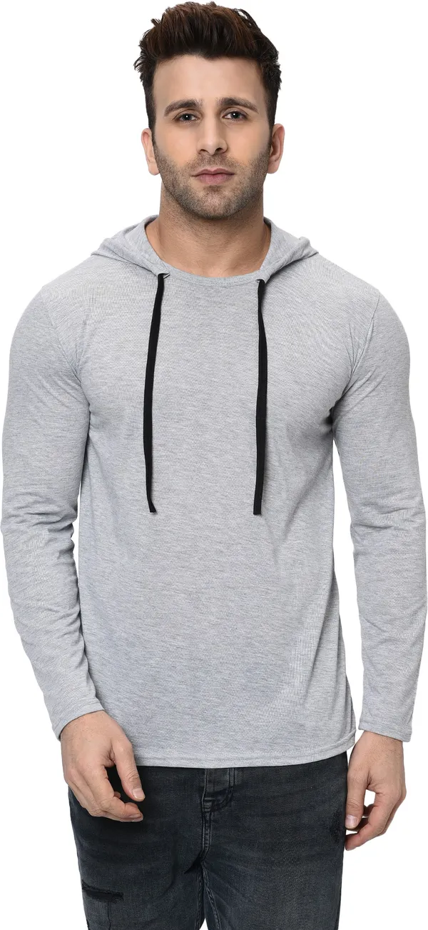 Grey_Cotton_Solid_Hooded_Neck_Regukar_Fit_T-Shirt_For_Men