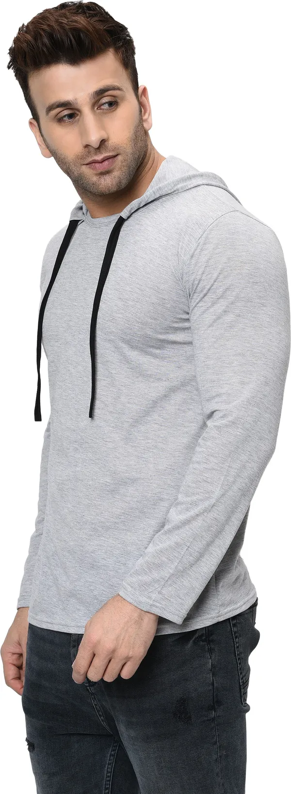 Grey_Cotton_Solid_Hooded_Neck_Regukar_Fit_T-Shirt_For_Men