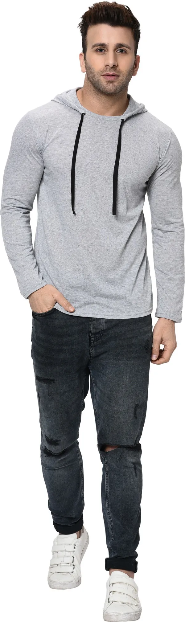 Grey_Cotton_Solid_Hooded_Neck_Regukar_Fit_T-Shirt_For_Men