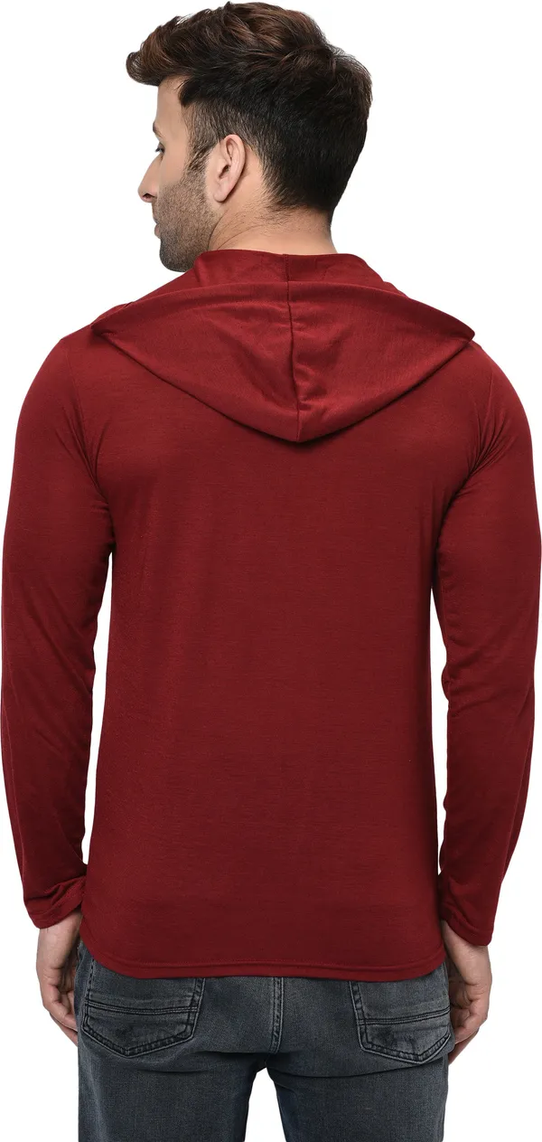 Maroon_Cotton_Solid_Hooded_Neck_Regukar_Fit_T-Shirt_For_Men