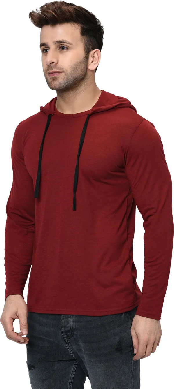 Maroon_Cotton_Solid_Hooded_Neck_Regukar_Fit_T-Shirt_For_Men