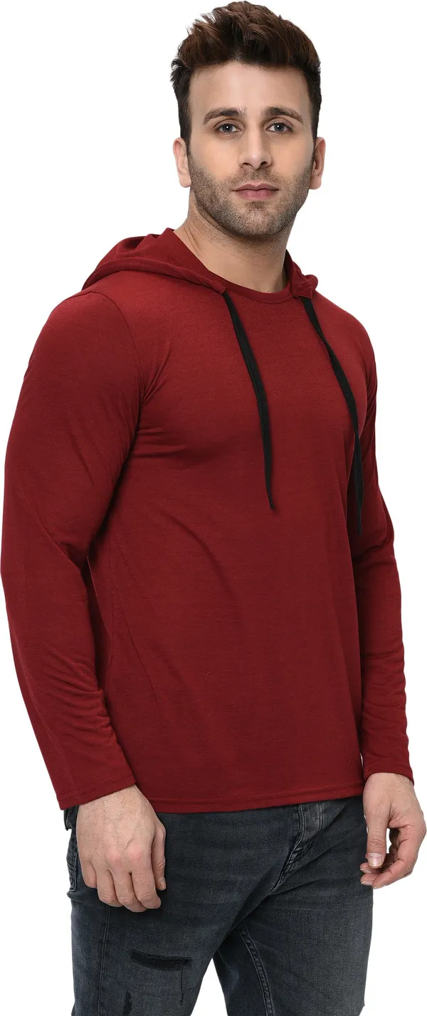 Maroon_Cotton_Solid_Hooded_Neck_Regukar_Fit_T-Shirt_For_Men