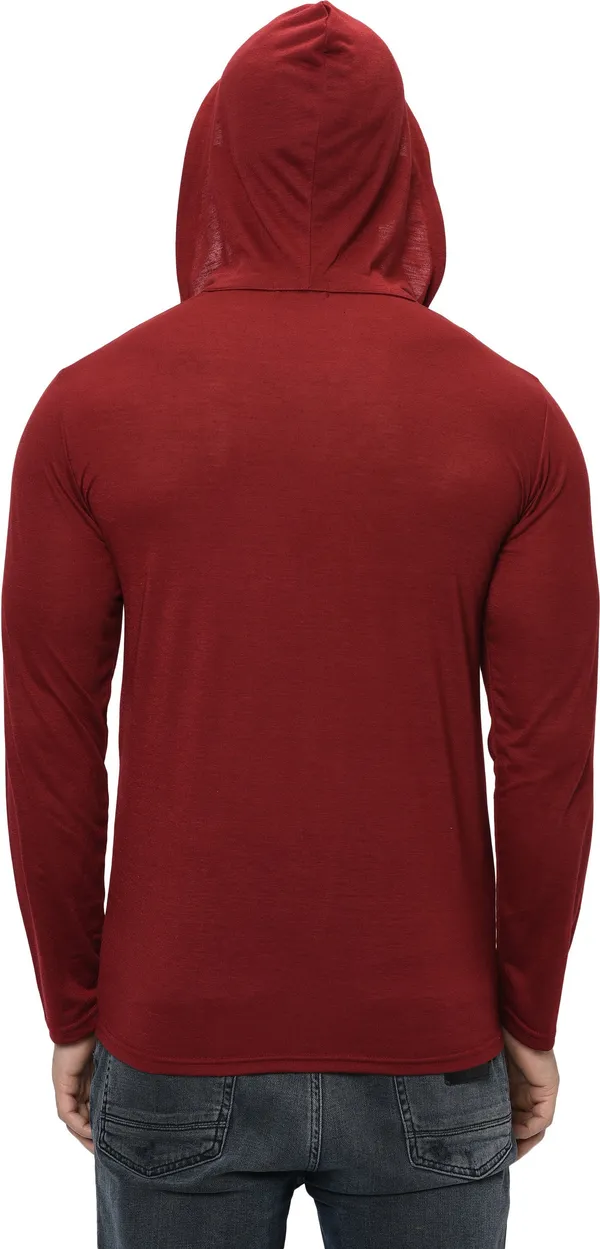 Maroon_Cotton_Solid_Hooded_Neck_Regukar_Fit_T-Shirt_For_Men