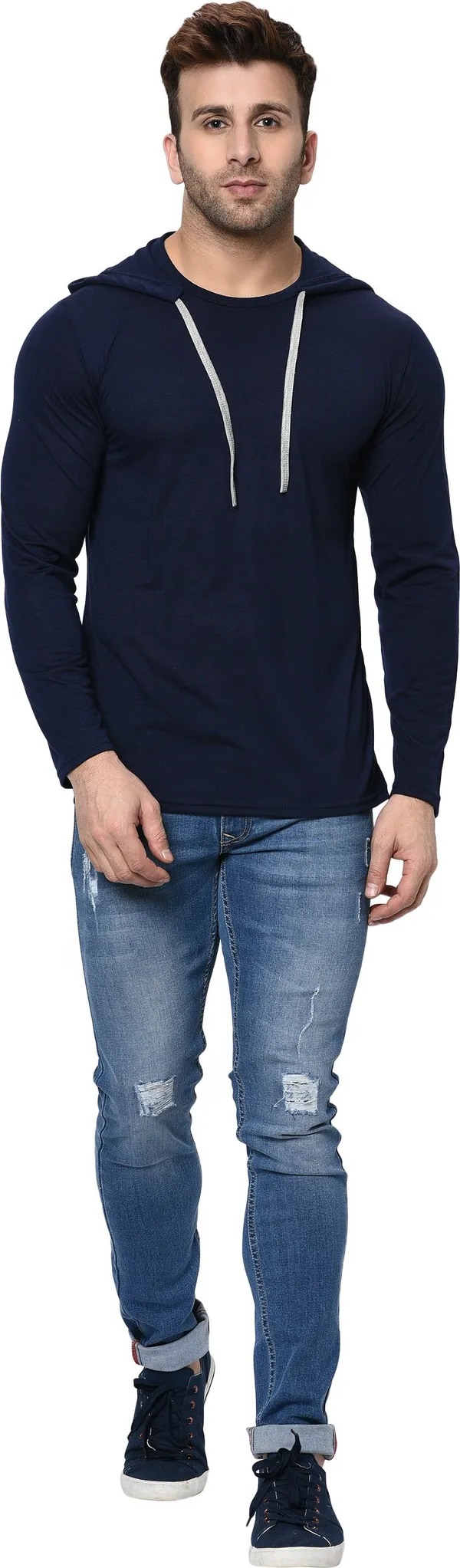 Black_Cotton_Solid_Hooded_Neck_Regukar_Fit_T-Shirt_For_Men
