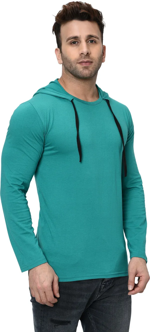 Light_Green_Cotton_Solid_Hooded_Neck_Regukar_Fit_T-Shirt_For_Men