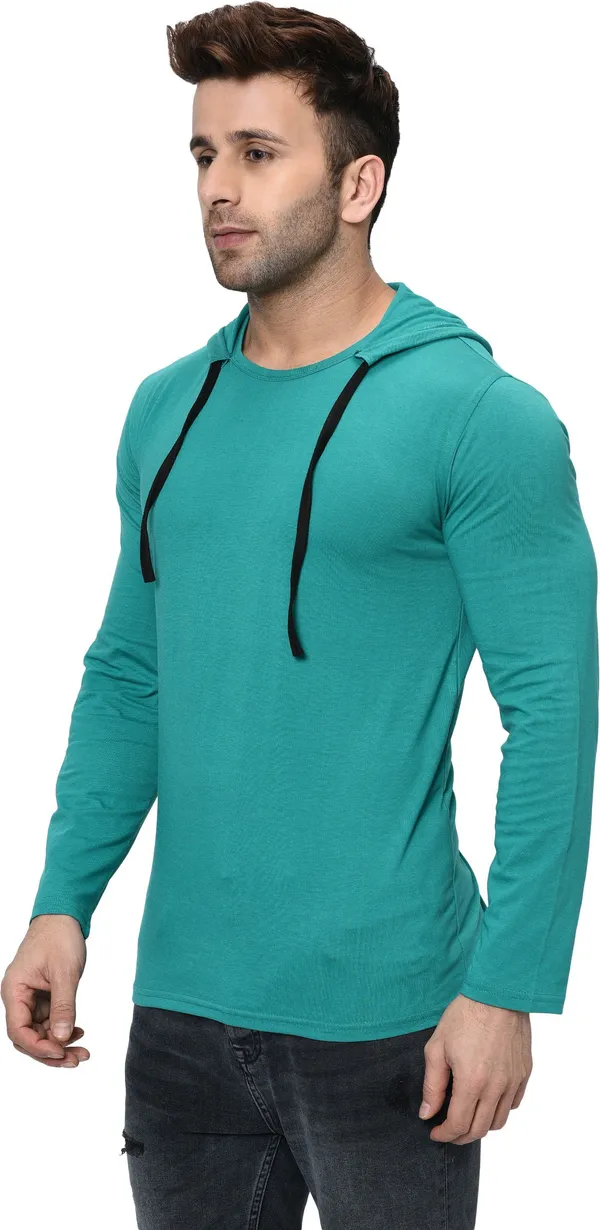 Light_Green_Cotton_Solid_Hooded_Neck_Regukar_Fit_T-Shirt_For_Men