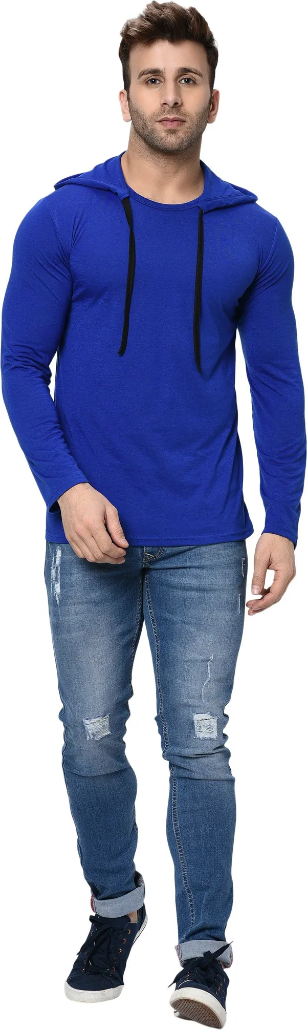 Dark_Blue_Cotton_Solid_Hooded_Neck_Regukar_Fit_T-Shirt_For_Men